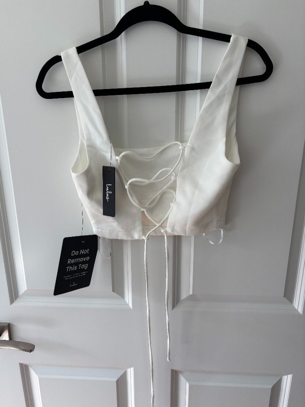 NWT Lulus White Square Neck Lace-Up Back Crop Top, Size S